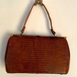 Vintage 50’s Sydney California Genuine Brown Leather Reptile Print Slim Hand Bag